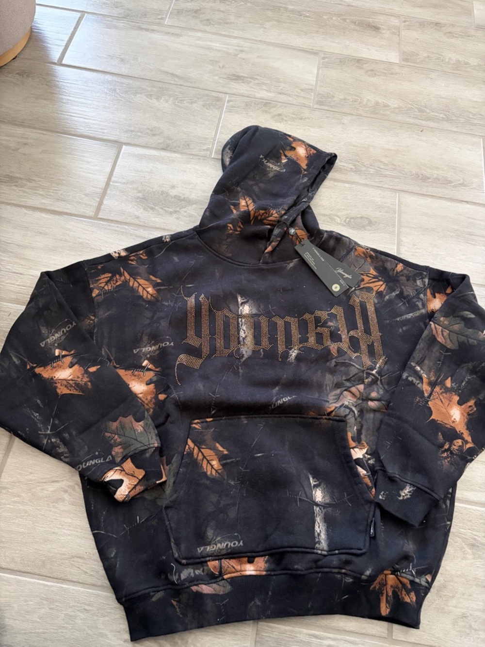 YoungLA Bling Black Barbed Wire Camo Hoodie Size Small Women’s Hunting Season